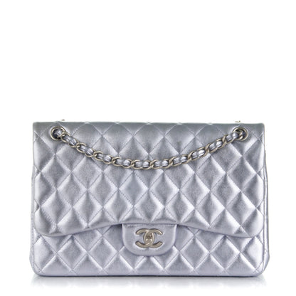 Chanel Metallic Lambskin Quilted Jumbo Double Flap Light Purple 1 of 9