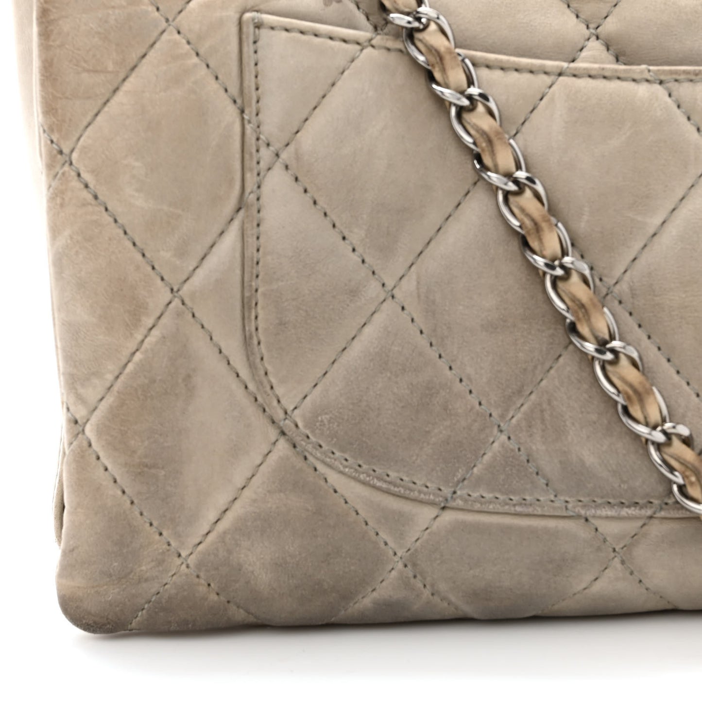 Lambskin Quilted Jumbo Chanel 3 Flap Light Grey