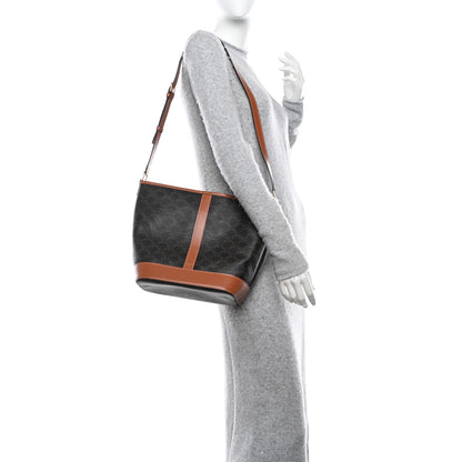 Celine Triomphe Canvas Calfskin Medium Bucket Bag Tan 2 of 12