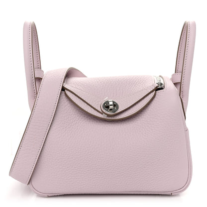 Hermes Taurillon Clemence Verso Mini Lindy 20 Mauve Pale Mushroom 1 of 11