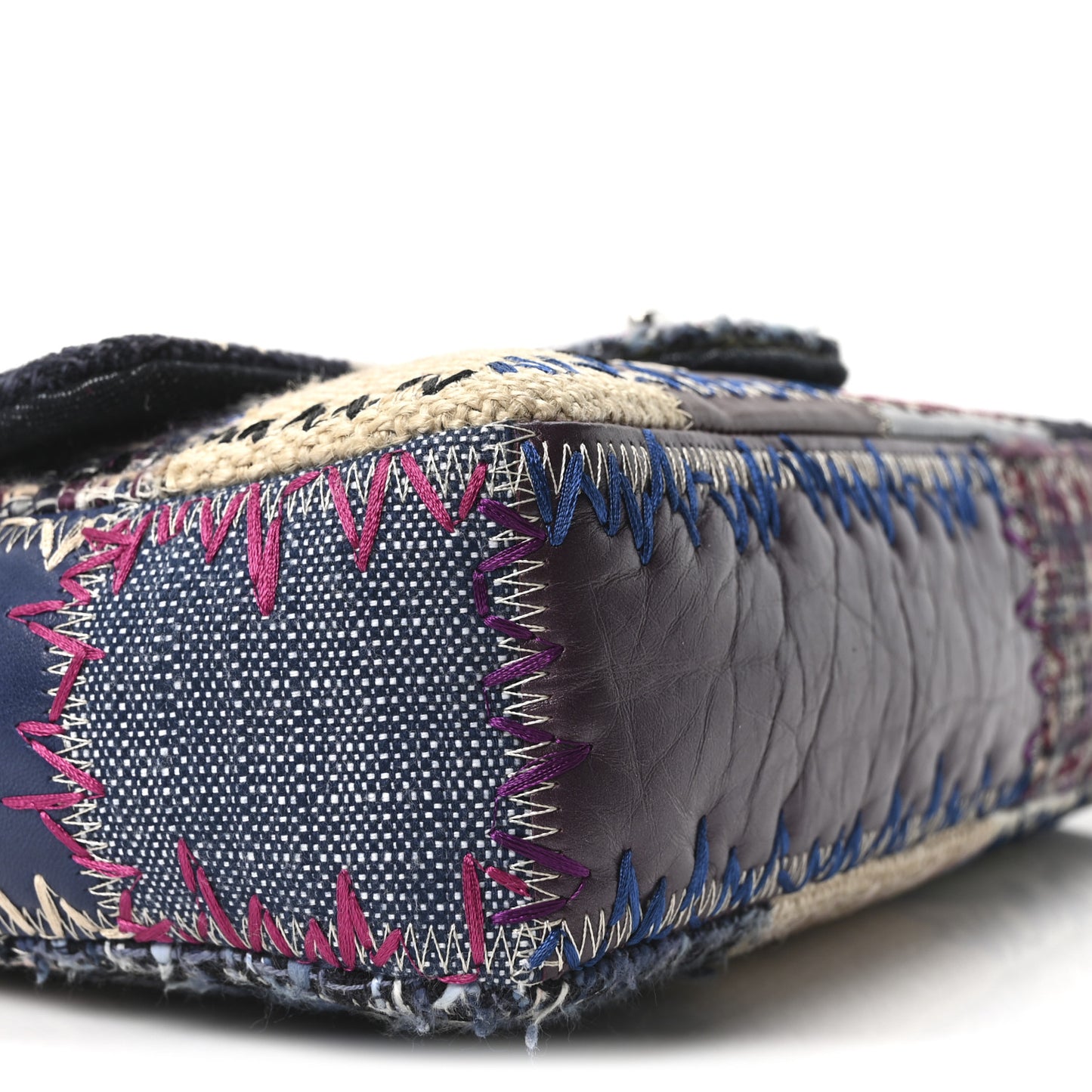 Denim Tweed Patchwork Medium Single Flap Multicolor