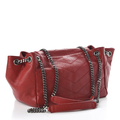 Saint Laurent Pebbled Lambskin Chevron Monogram Small Nolita Rouge 3 of 9