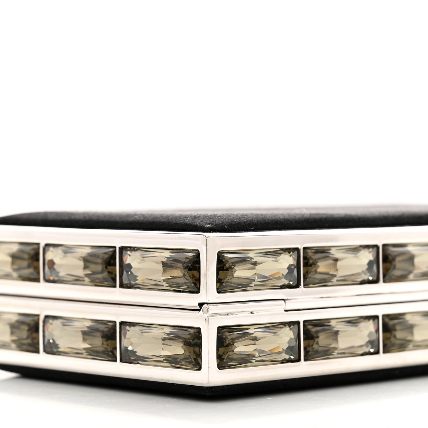 Satin Crystal Box Clutch Black Silver