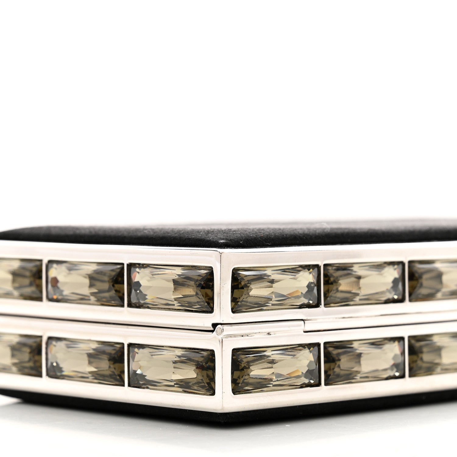 Judith Leiber Satin Crystal Box Clutch Black Silver 7 of 8