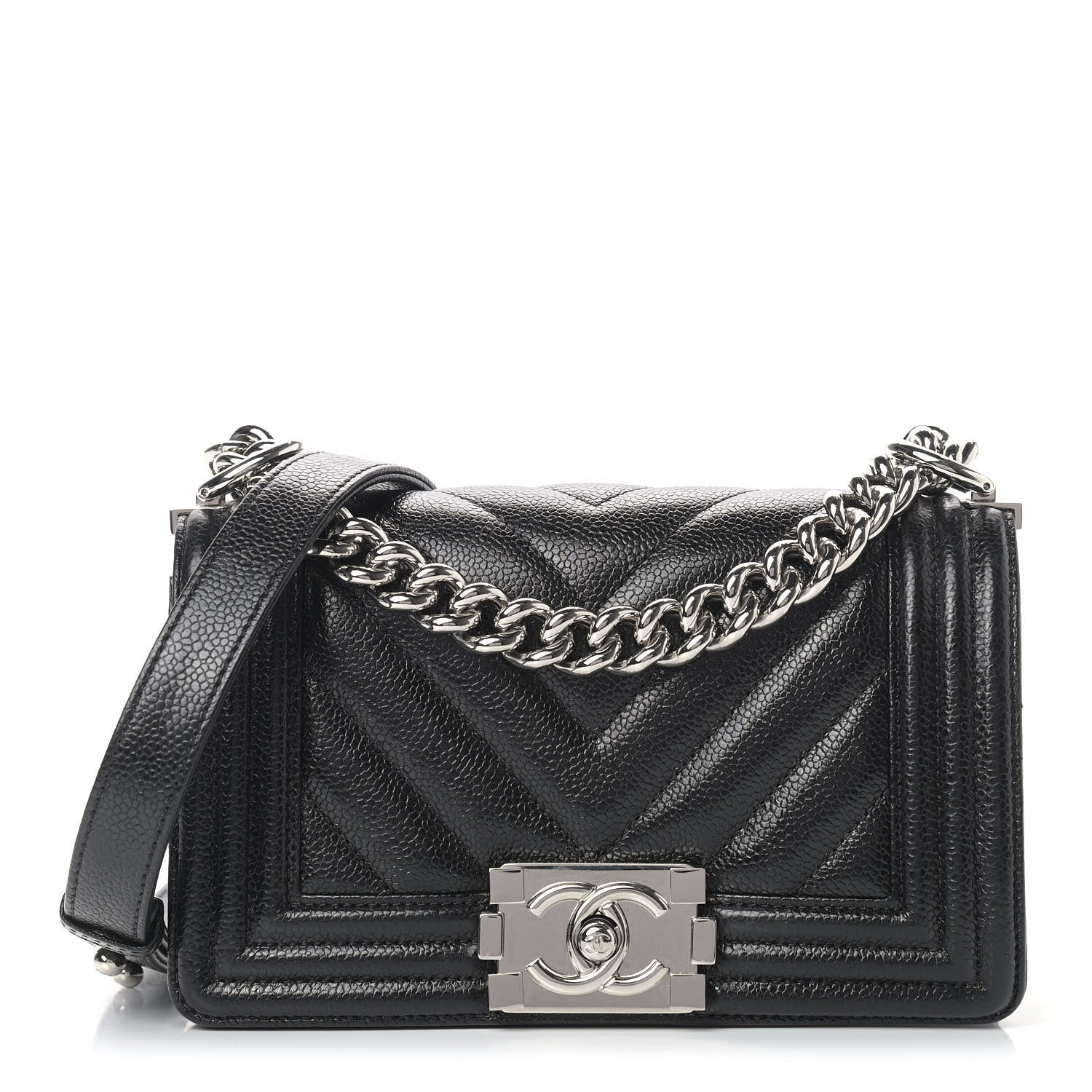 Chanel Caviar Chevron Quilted Small Boy Flap Black 1 of 11