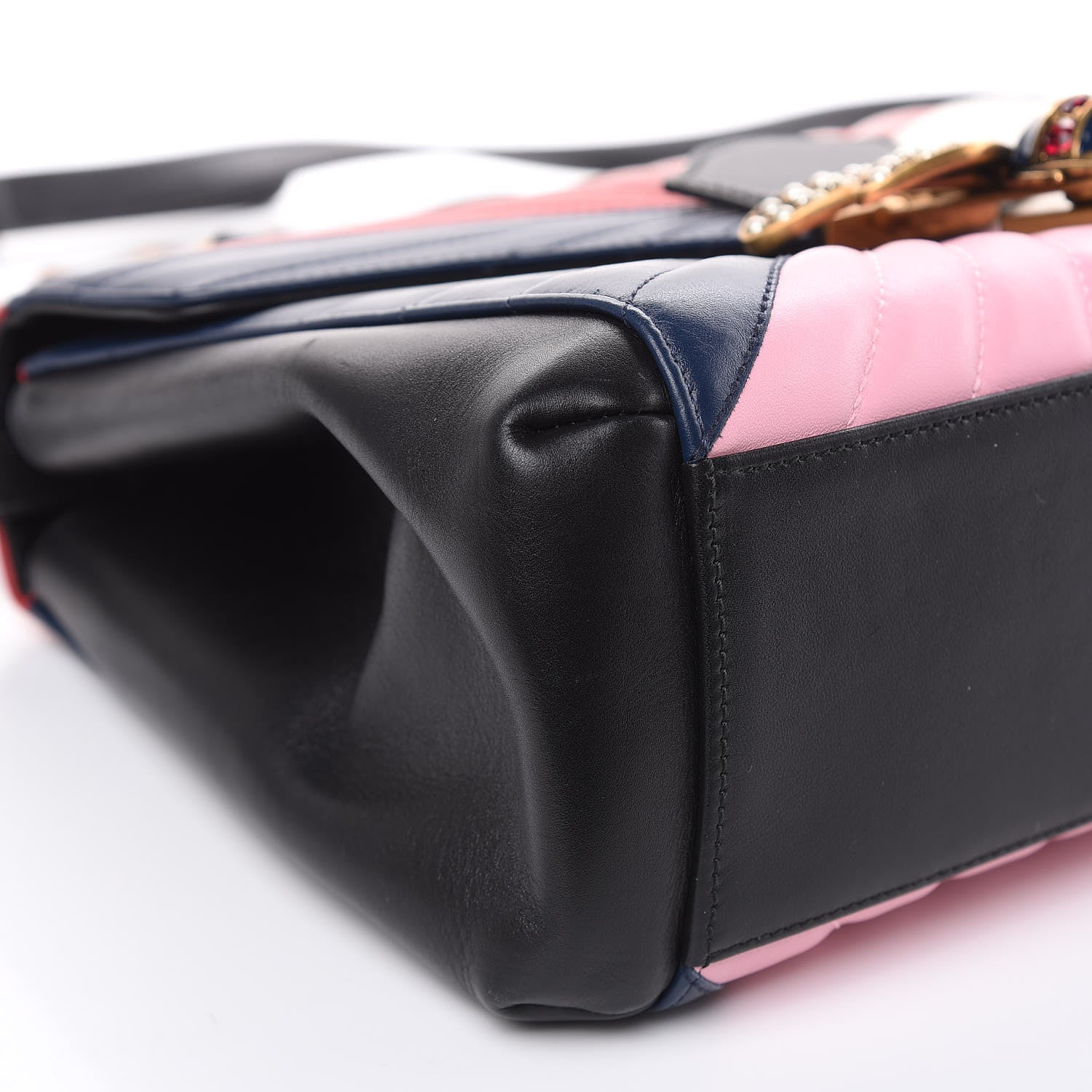 Gucci Calfskin Bamboo Trapuntata Queen Margaret Top Handle Bag Blue Agata Hibiscus Red Mystic White Sugar Pink 8 of 15