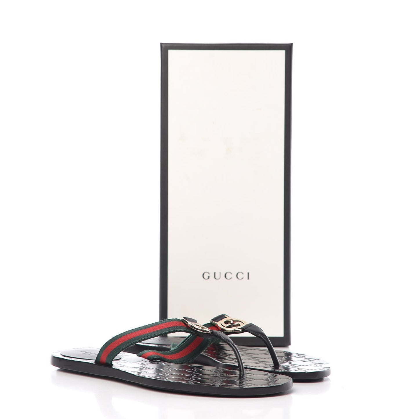 Nylon Guccissima Web Womens Thong Sandals 38 Green Red Black