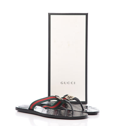 Gucci Nylon Guccissima Web Womens Thong Sandals 38 Green Red Black 7 of 9