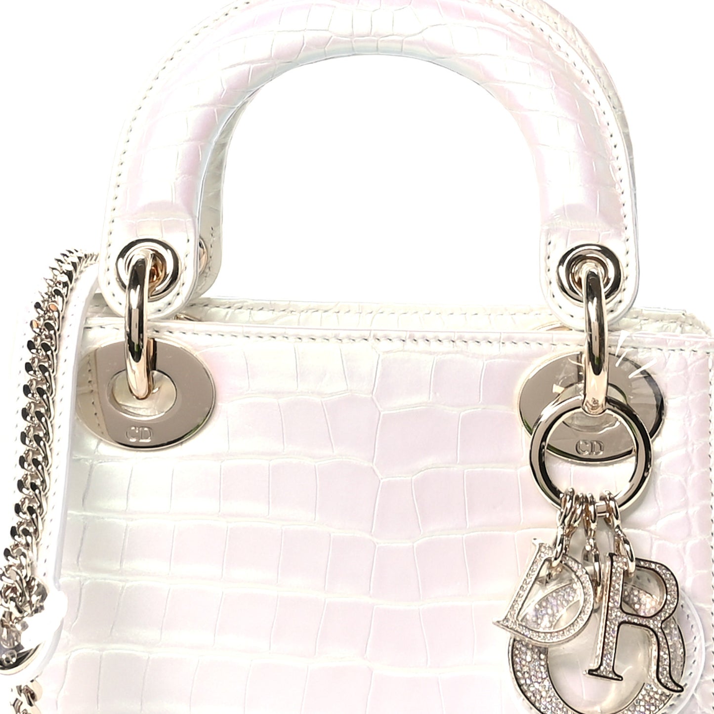 Metallic Alligator Mini Lady Dior White