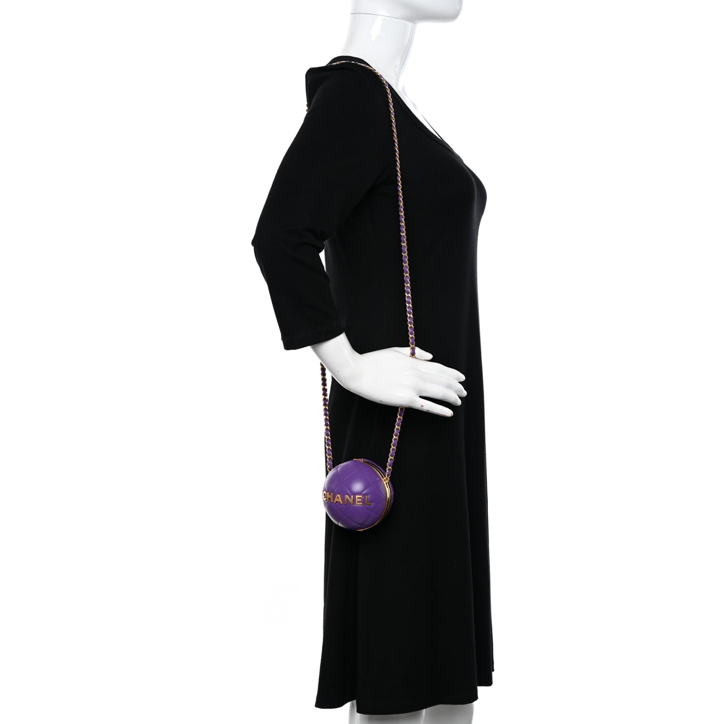 Lambskin CC Minaudiere Sphere Chain Clutch Purple