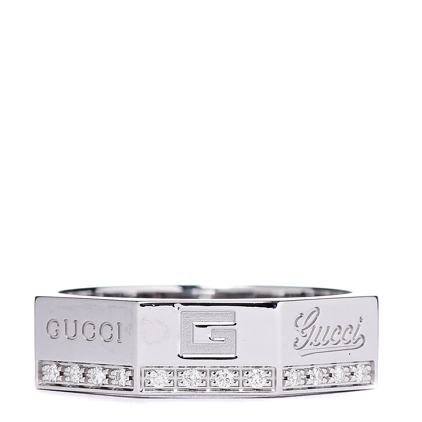 18K White Gold Diamond Octagon Logo Band Ring 49 5