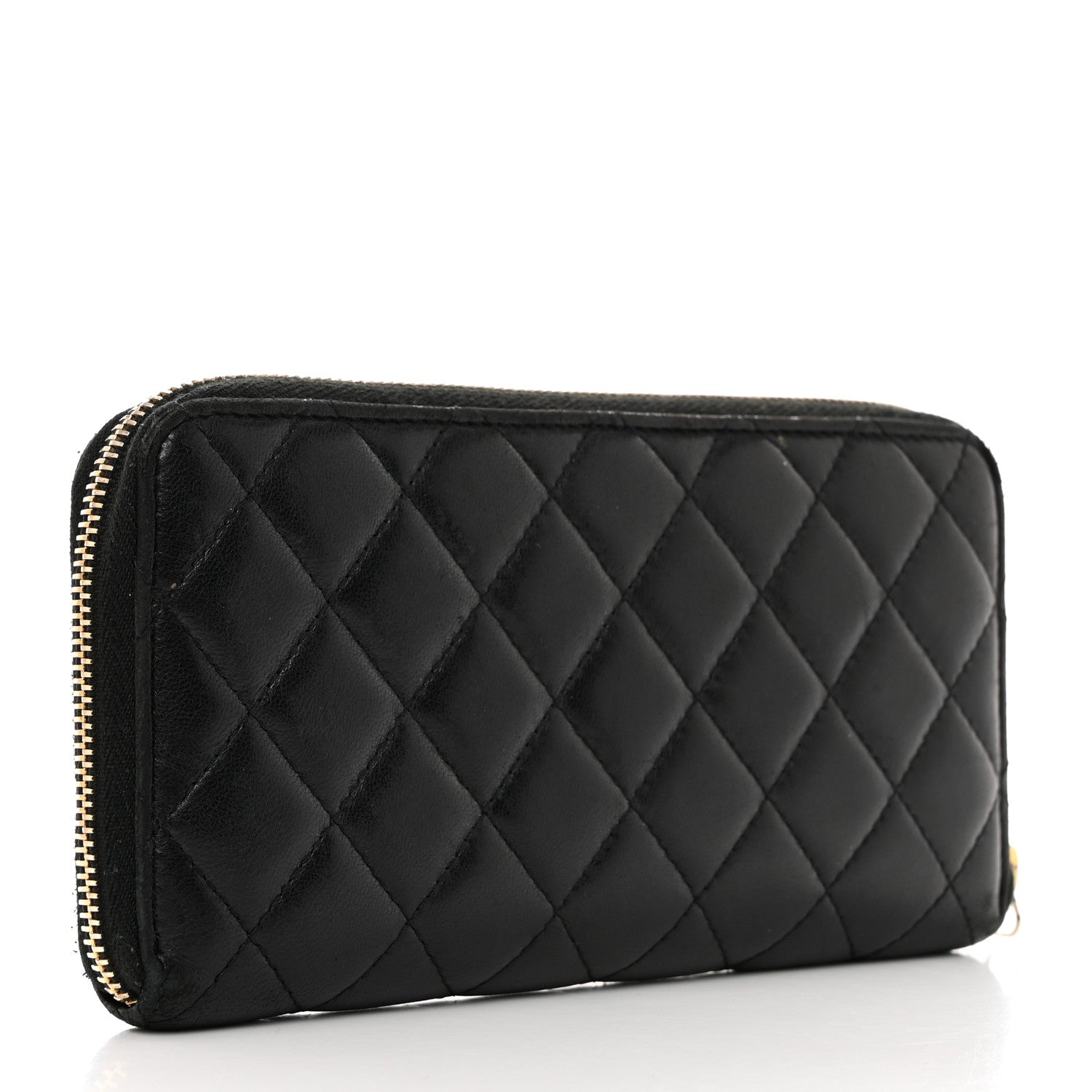 Chanel Lambskin Quilted Large Gusset Zip Around Wallet Black 3 of 8