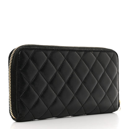 Chanel Lambskin Quilted Large Gusset Zip Around Wallet Black 3 of 8