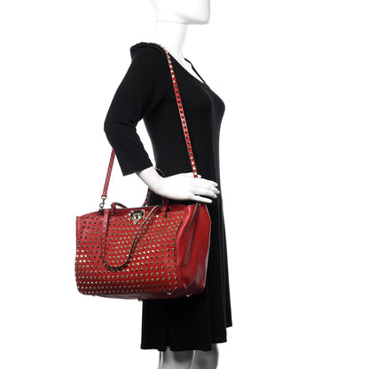 Valentino Garavani Vitello Medium Rockstud All Over Tote Rosso Valentino 2 of 13