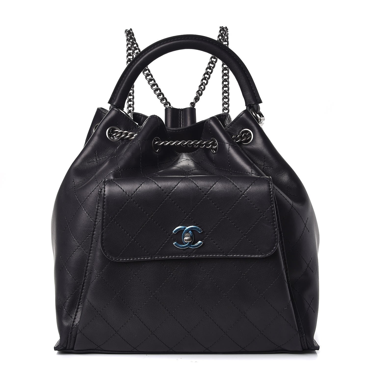 Chanel Calfskin Stitched Large Urban Luxury Drawstring Backpack Black 1 of 8