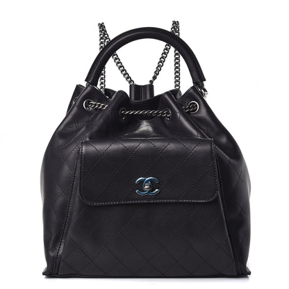 Chanel Calfskin Stitched Large Urban Luxury Drawstring Backpack Black 1 of 8
