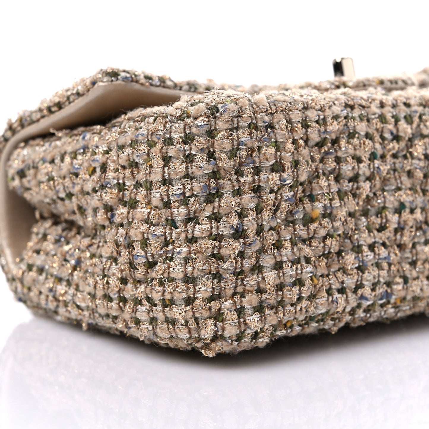 Tweed Quilted Mini Rectangular Flap Beige
