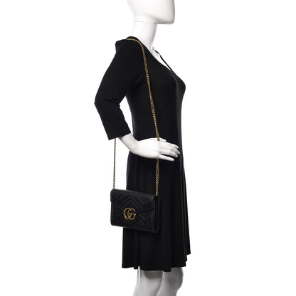 Gucci Calfskin Matelasse GG Marmont Chain Wallet Black 2 of 8