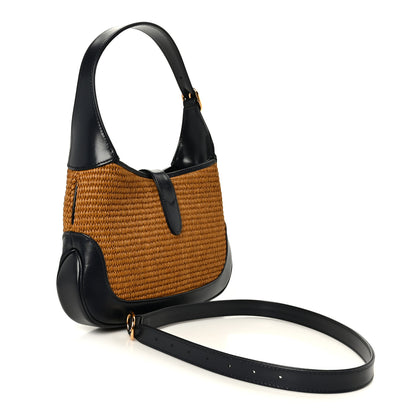 Gucci Straw Lux Boarded Dyana Lux Calfskin Small Jackie 1961 Hobo Natural Blue 3 of 11
