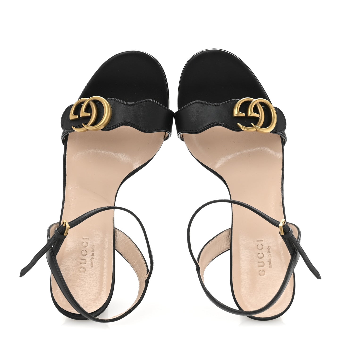 Lifford Calfskin GG Marmont Ankle Wrap 105mm Sandals 38.5 Black