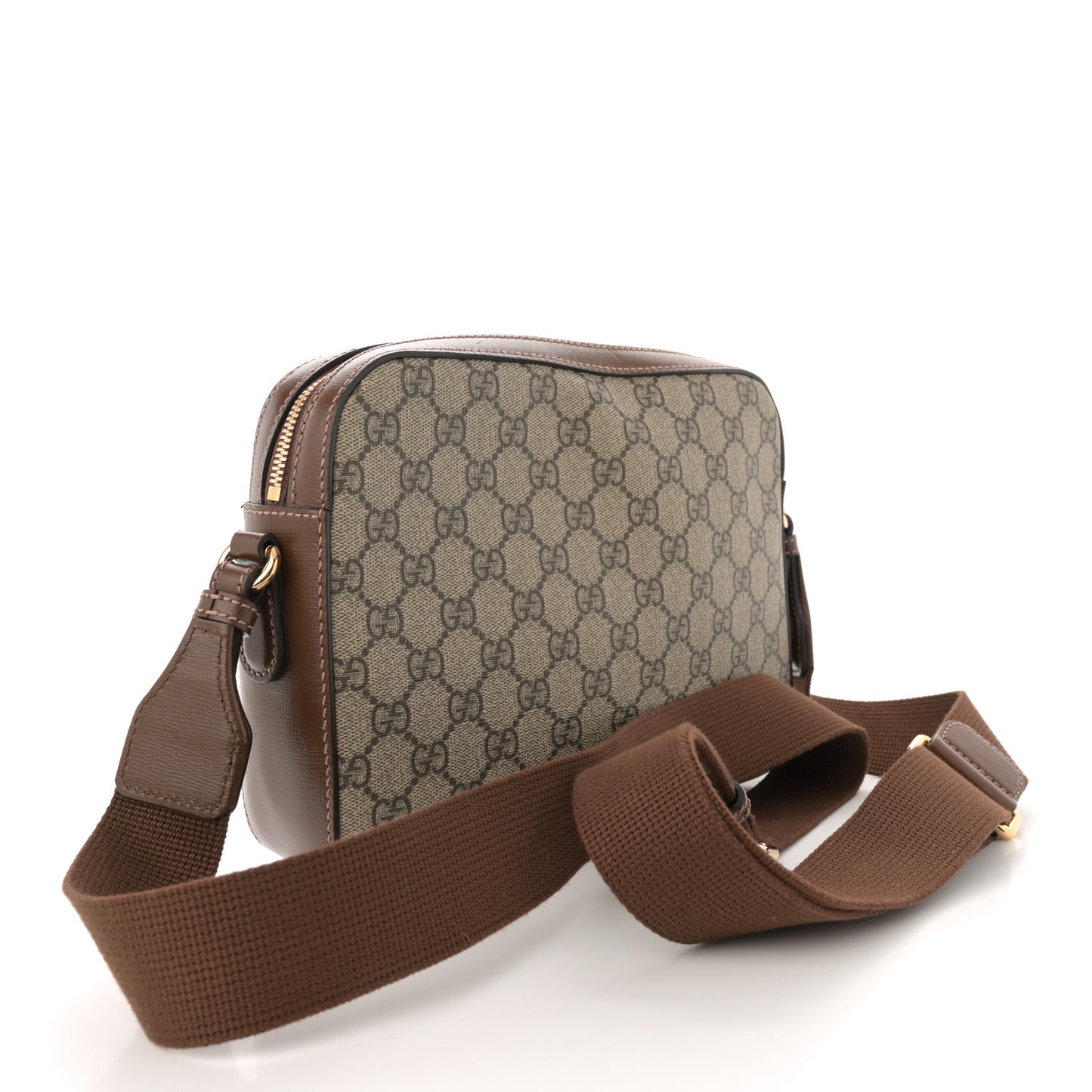 GG Supreme Monogram Azalea Calfskin Retro Interlocking G Messenger Shoulder Bag Beige Ebony Brown Sugar