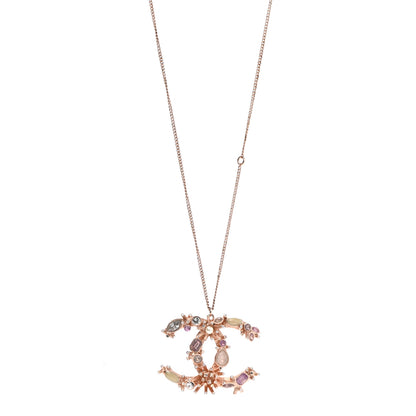 Chanel Resin Crystal CC Marquise Drop Necklace Rose Gold Violet 1 of 7
