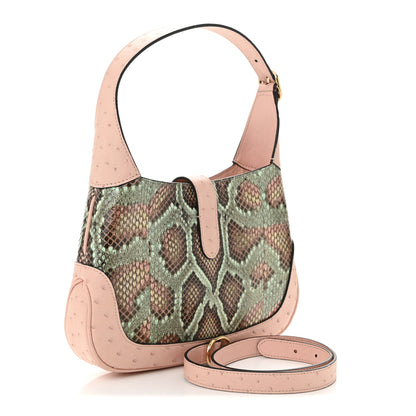 Gucci Snakeskin Ostrich Calfskin Small Jackie 1961 Hobo Pink Multicolor 3 of 10