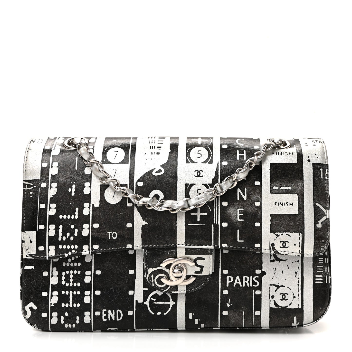Lambskin Graffiti Printed Medium Double Flap Black Silver