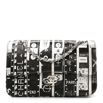 Chanel Lambskin Graffiti Printed Medium Double Flap Black Silver 1 of 10