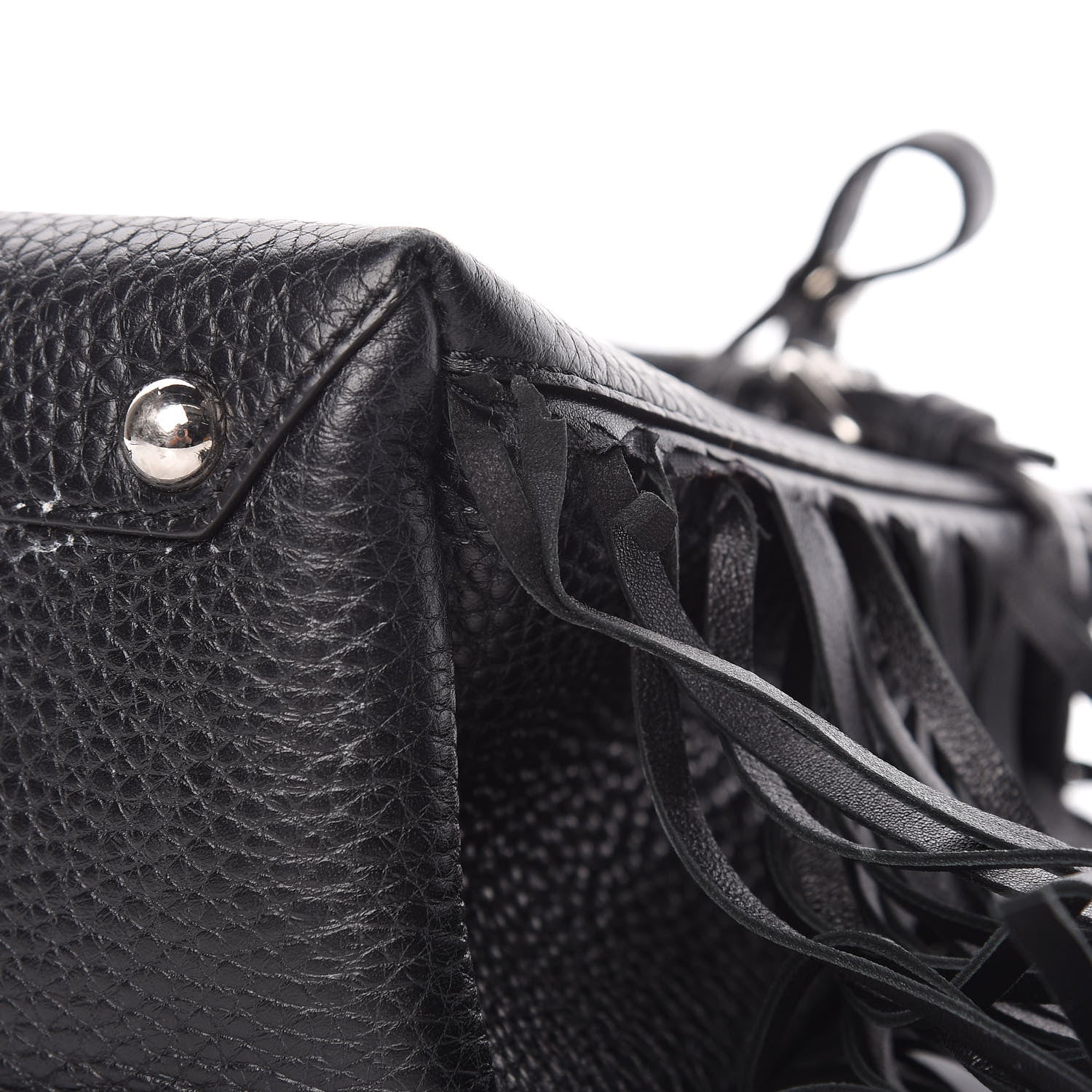 Burberry Grainy Calfskin Studded Fringe Baby Banner Tote Black 10 of 12