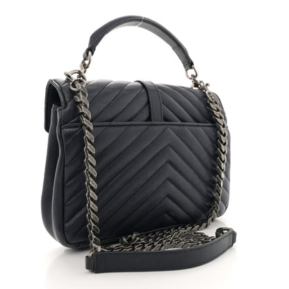 Saint Laurent Sheepskin Matelasse Chevron Monogram Medium College Bag Deep Marine 3 of 15
