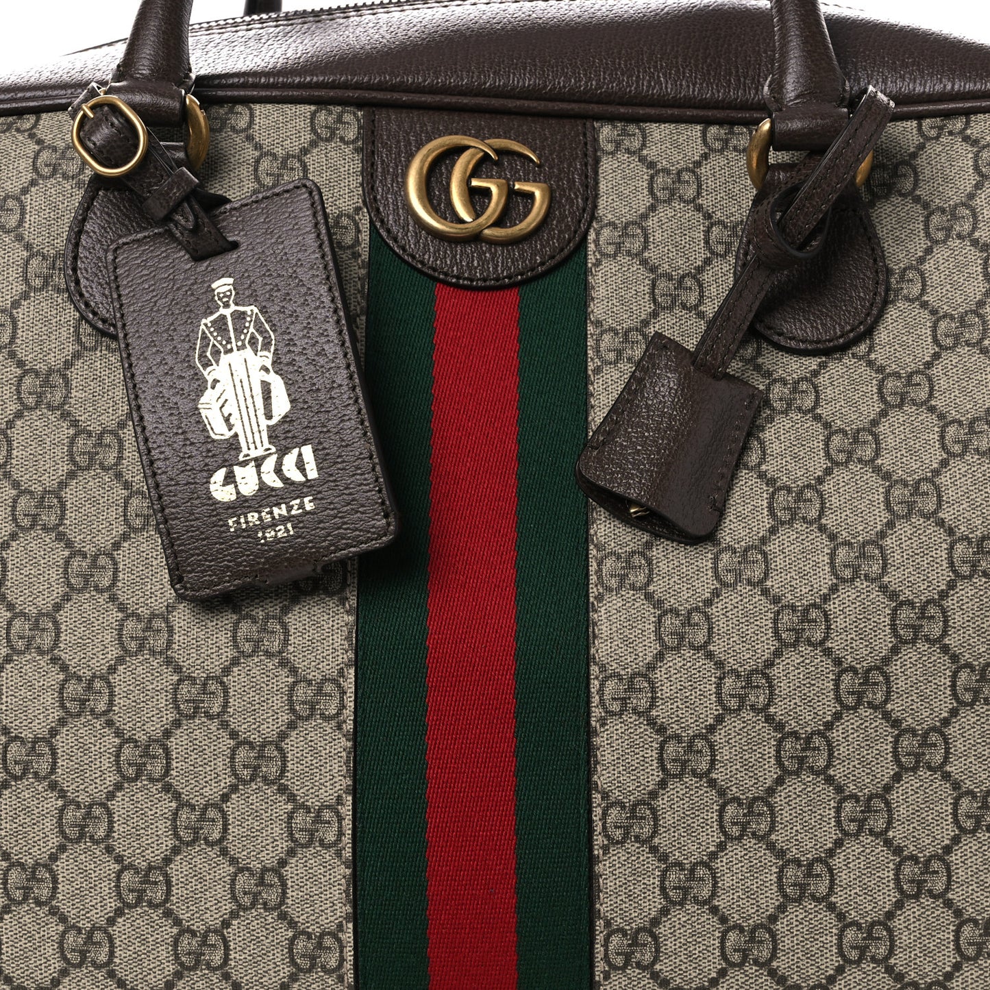 GG Supreme Monogram Textured Dollar Calfskin Web Large Savoy Bowling Bag Beige Ebony New Acero