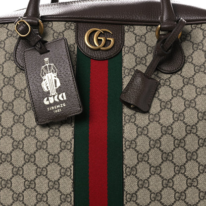 Gucci GG Supreme Monogram Textured Dollar Calfskin Web Large Savoy Bowling Bag Beige Ebony New Acero 7 of 9