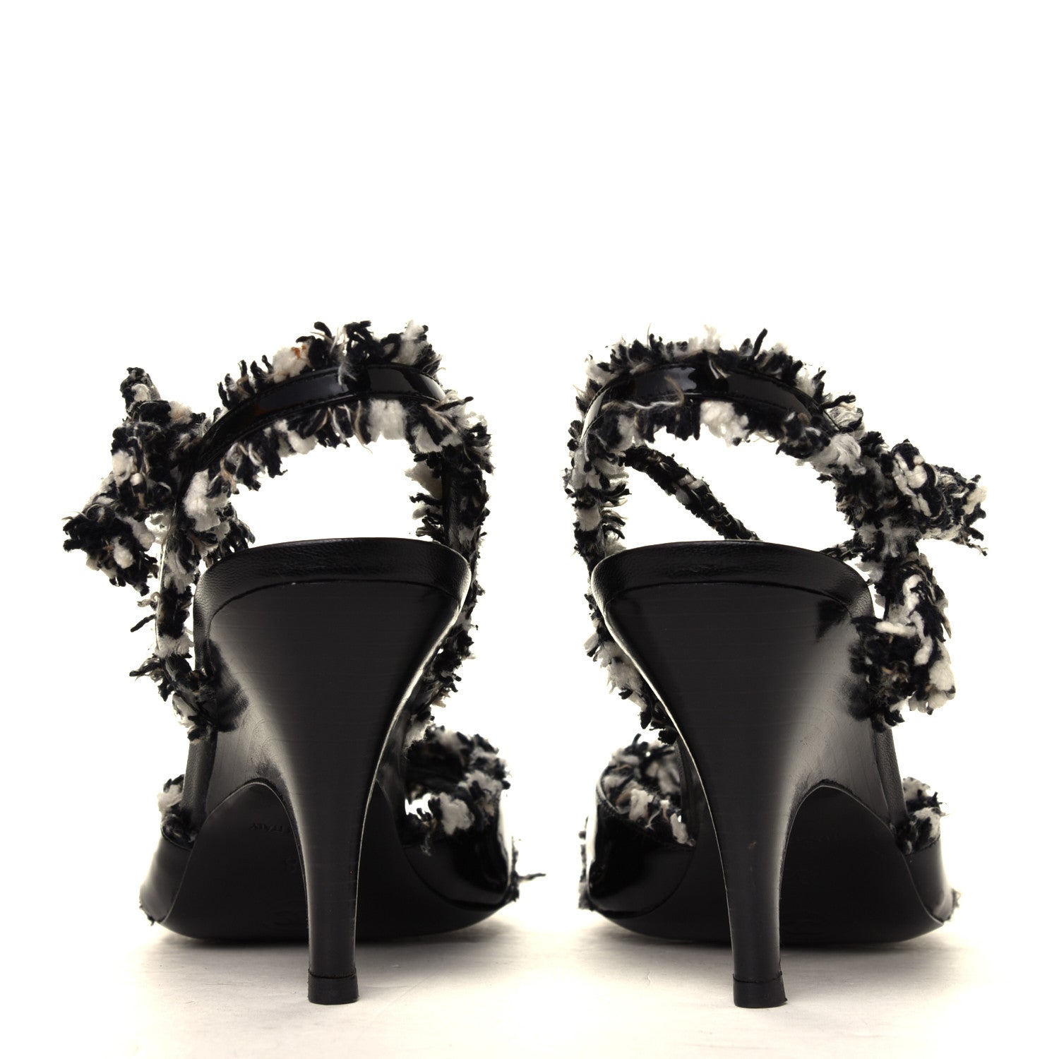 Chanel Patent Tweed Slingback Sandals 38 Black 5 of 6