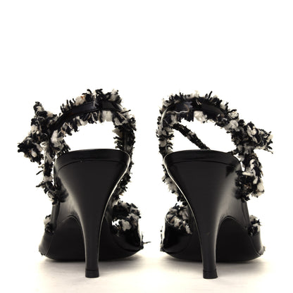 Chanel Patent Tweed Slingback Sandals 38 Black 5 of 6