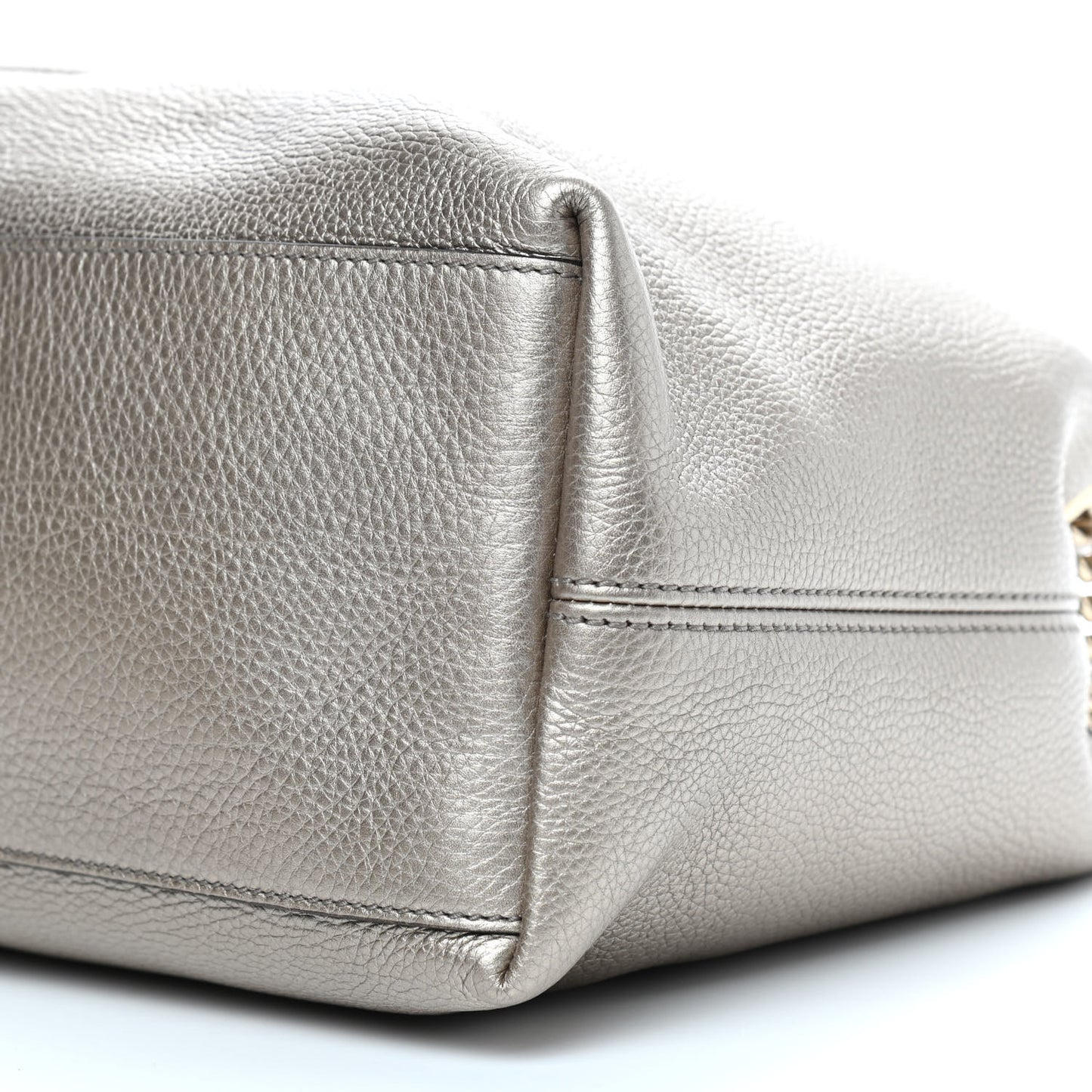 Metallic Pebbled Calfskin Medium Soho Chain Shoulder Bag Golden Beige
