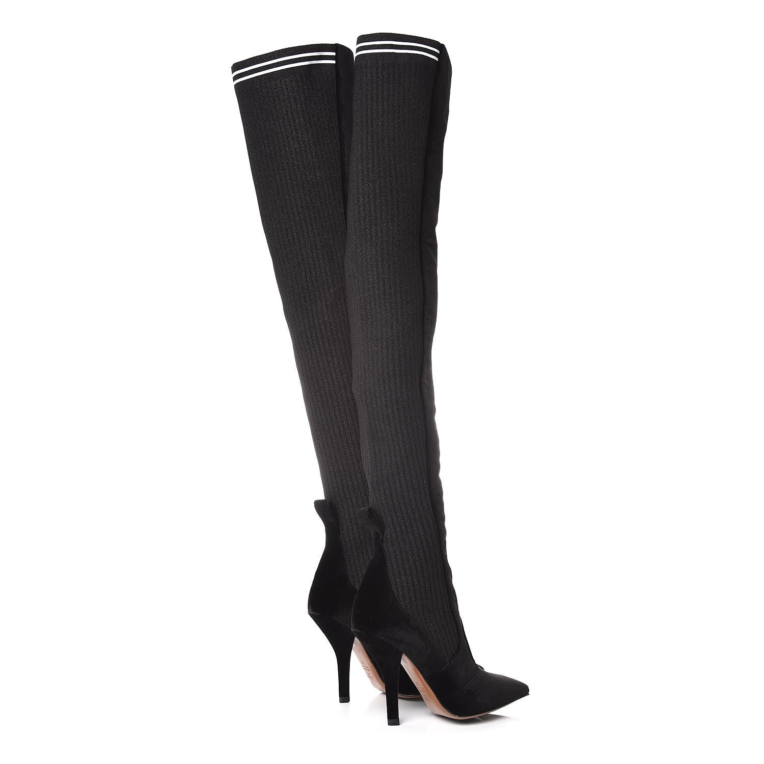 Fendi Velvet Lurex Rockoko Thigh High 105mm Boots 37 Black 4 of 6