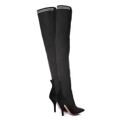 Fendi Velvet Lurex Rockoko Thigh High 105mm Boots 37 Black 4 of 6