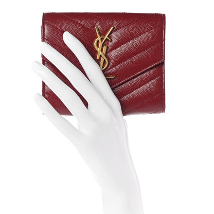 Saint Laurent Grain De Poudre Matelasse Chevron Monogram Compact Tri Fold Wallet Red 2 of 7