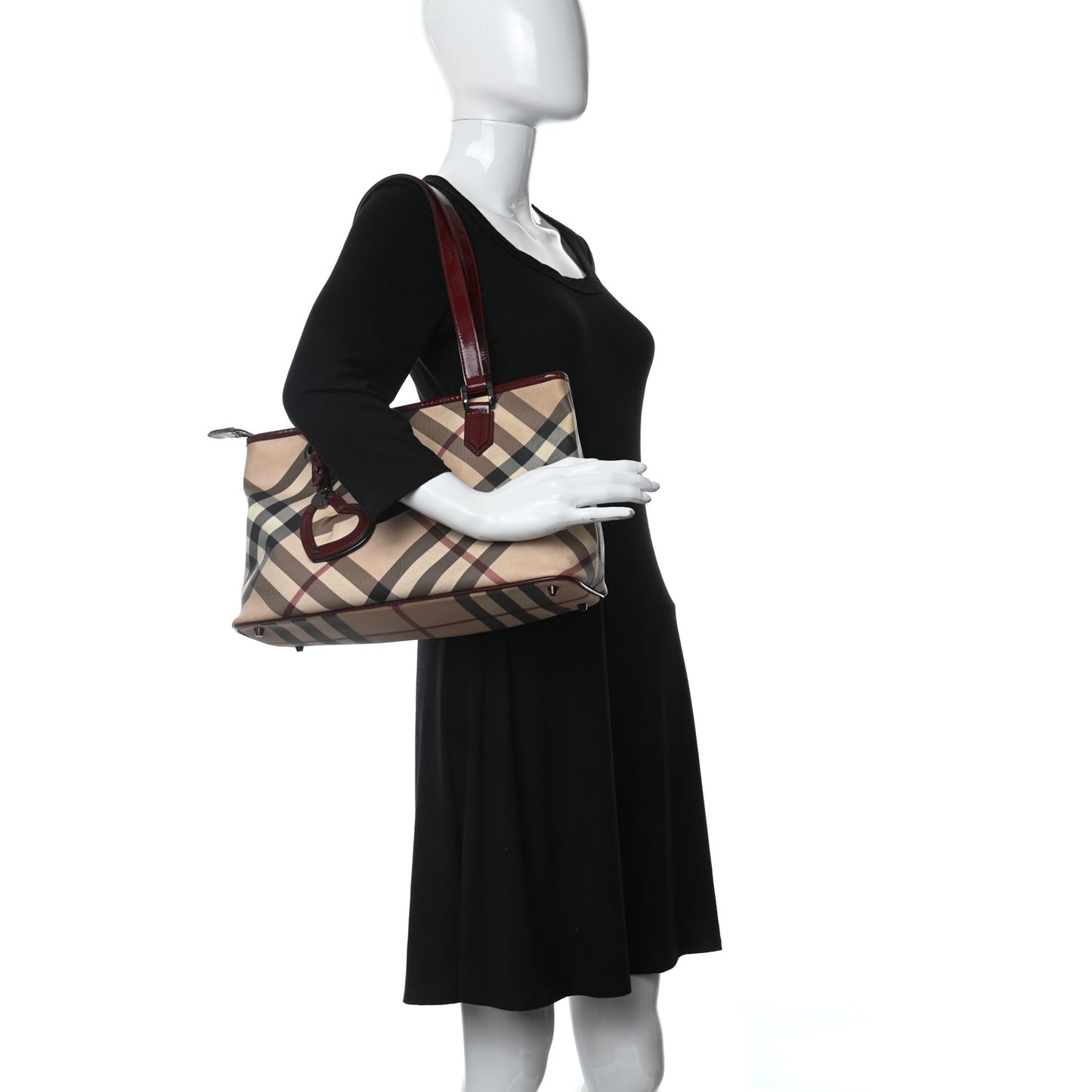 Patent Nova Check Shopper Tote Berry Red