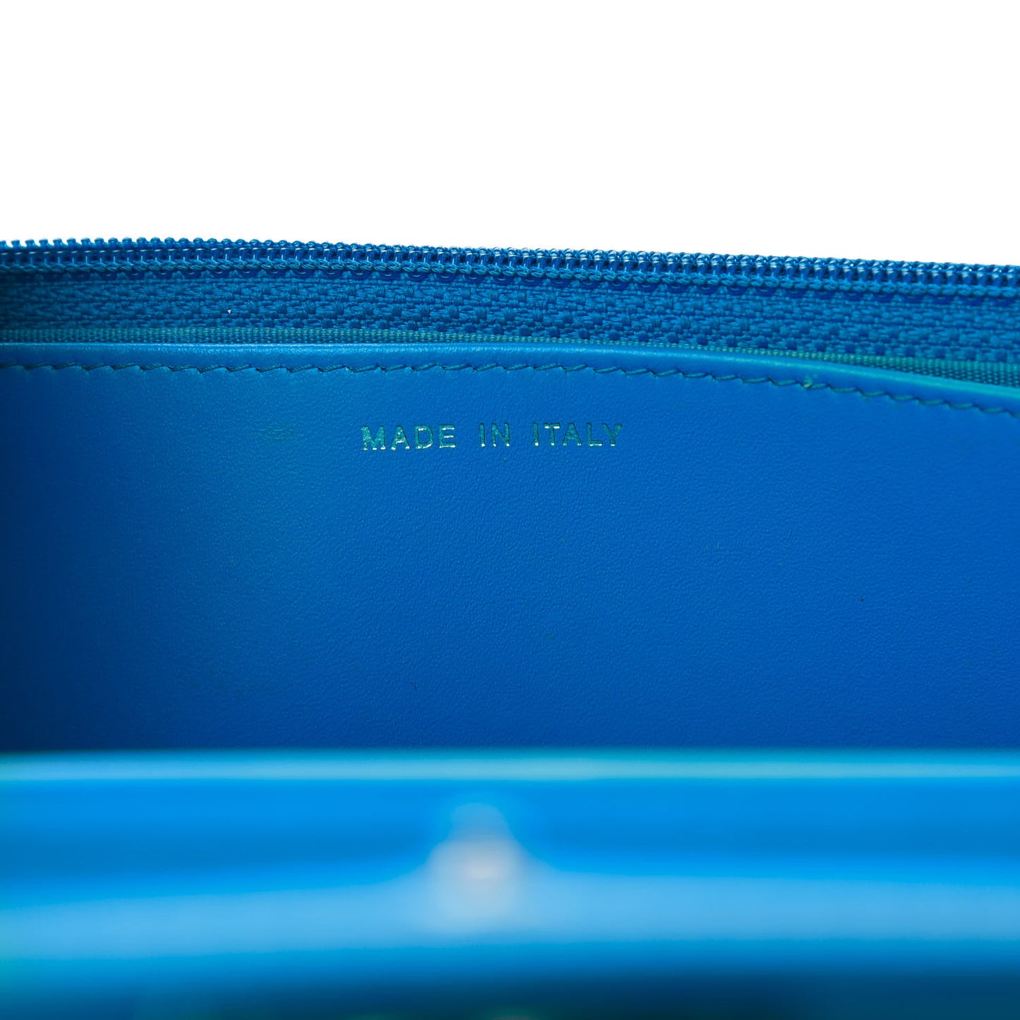 Patent Calfskin Quilted Boy Wallet On Chain WOC Blue