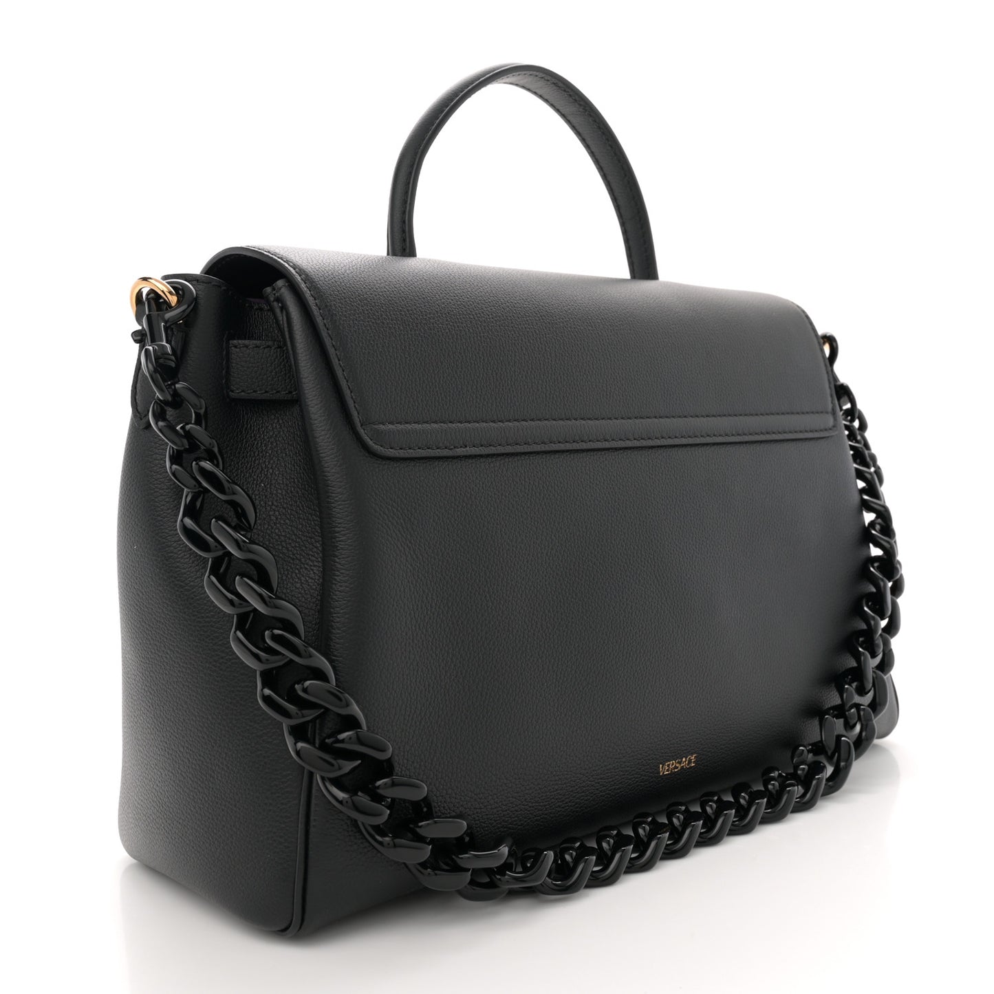 Grained Calfskin Large La Medusa Top Handle Bag Black Lilac