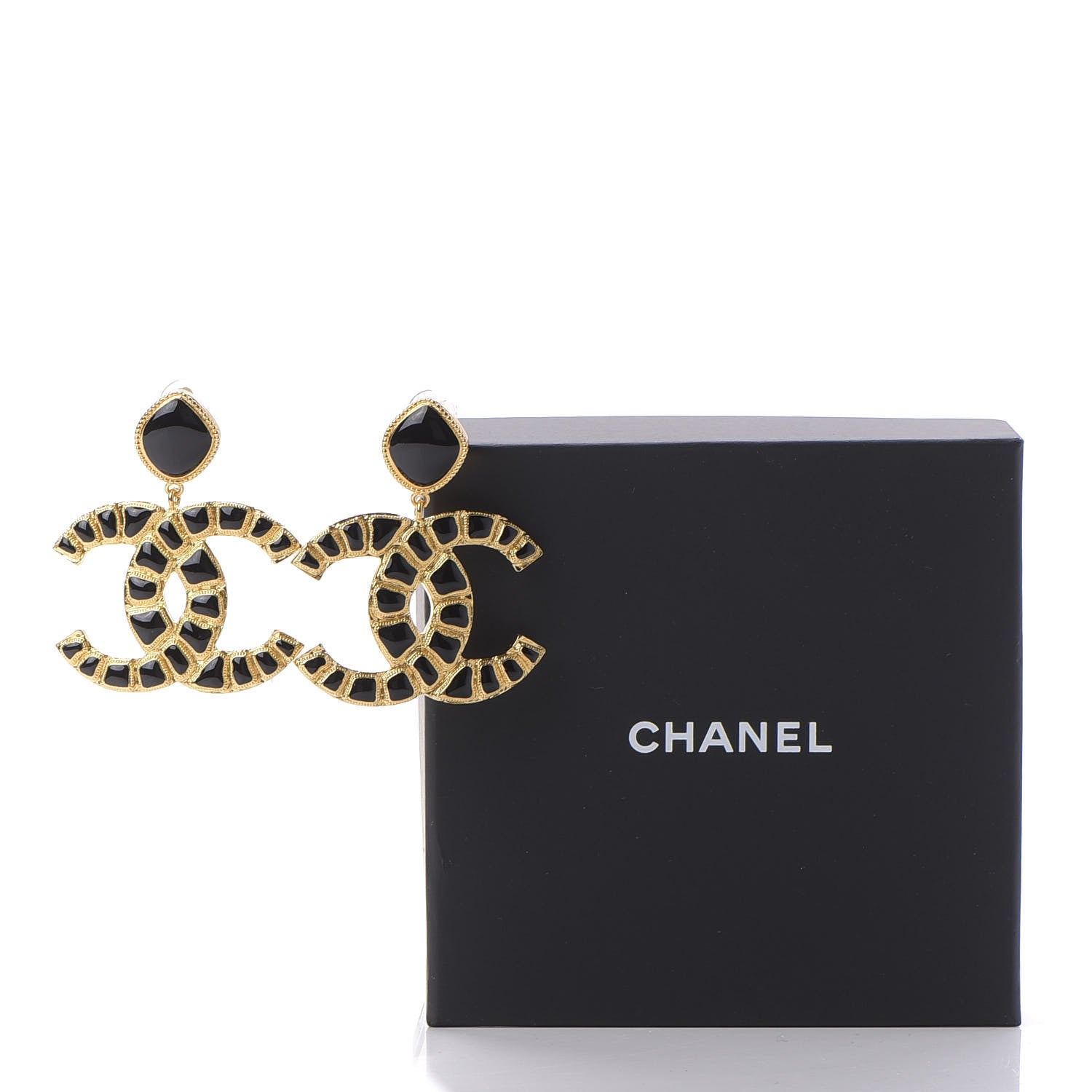 Chanel Resin Along The Nile CC Clip On Earrings Gold Black 5 of 5