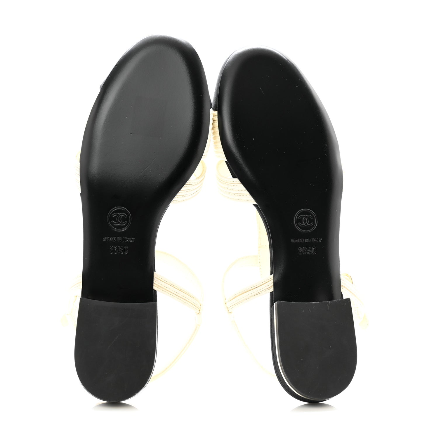 Lambskin Grosgrain Open Sandals 36.5 Ivory Black