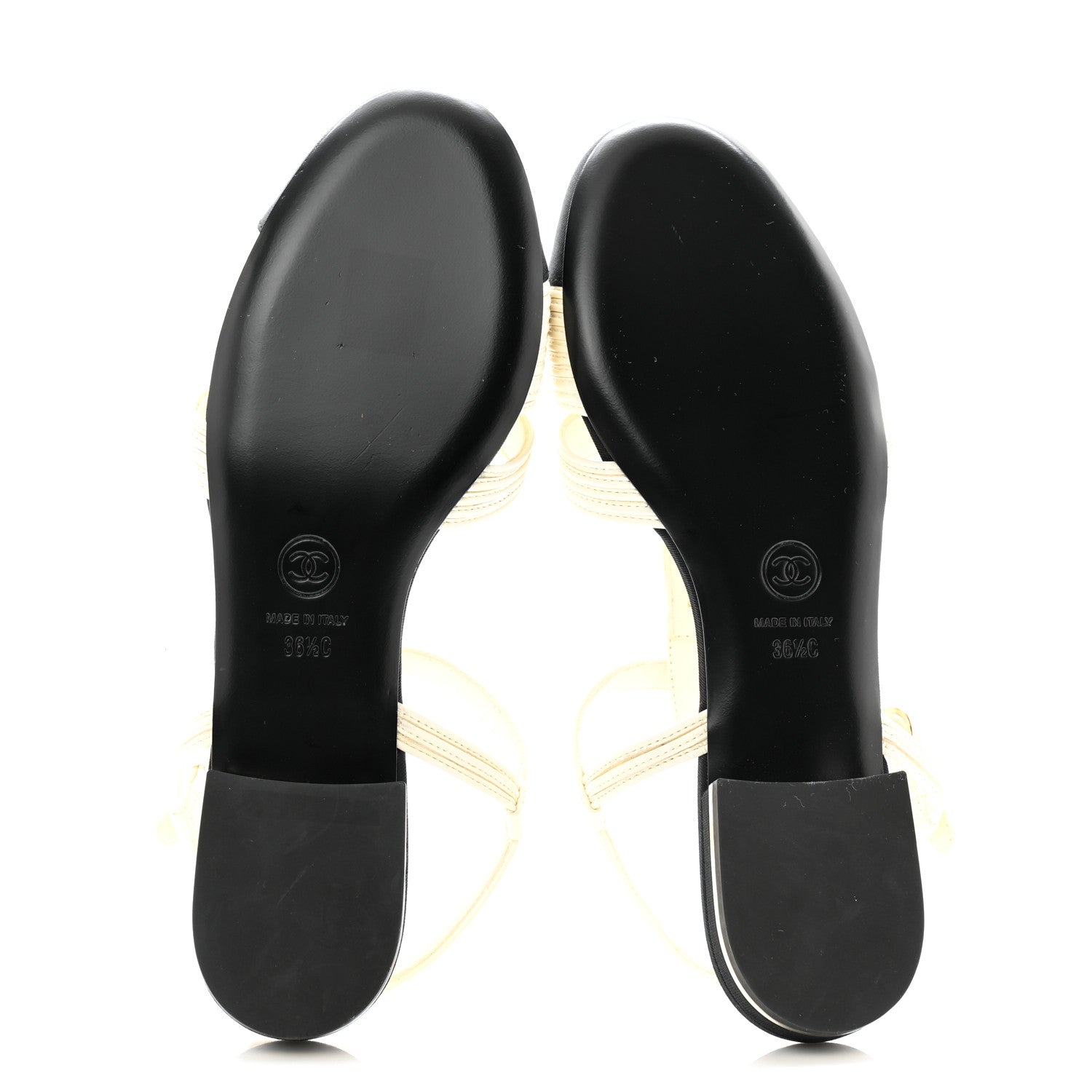 Chanel Lambskin Grosgrain Open Sandals 36.5 Ivory Black 5 of 11