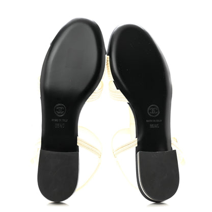 Chanel Lambskin Grosgrain Open Sandals 36.5 Ivory Black 5 of 11