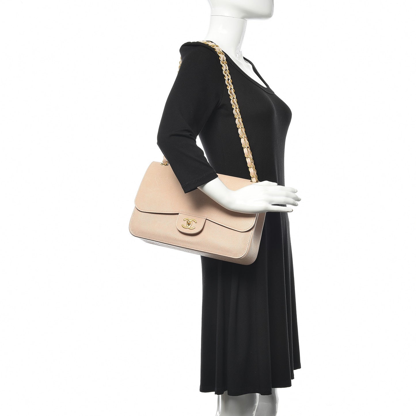 Grained Calfskin Jumbo Classic Pure Double Flap Nude