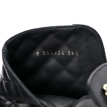 Chanel Shiny Calfskin Quilted Lace Up Combat Boots 36.5 Black 9 of 11
