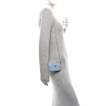 Prada Saffiano Metal Triangle Logo Mini Pouch with Handle Blue 2 of 10