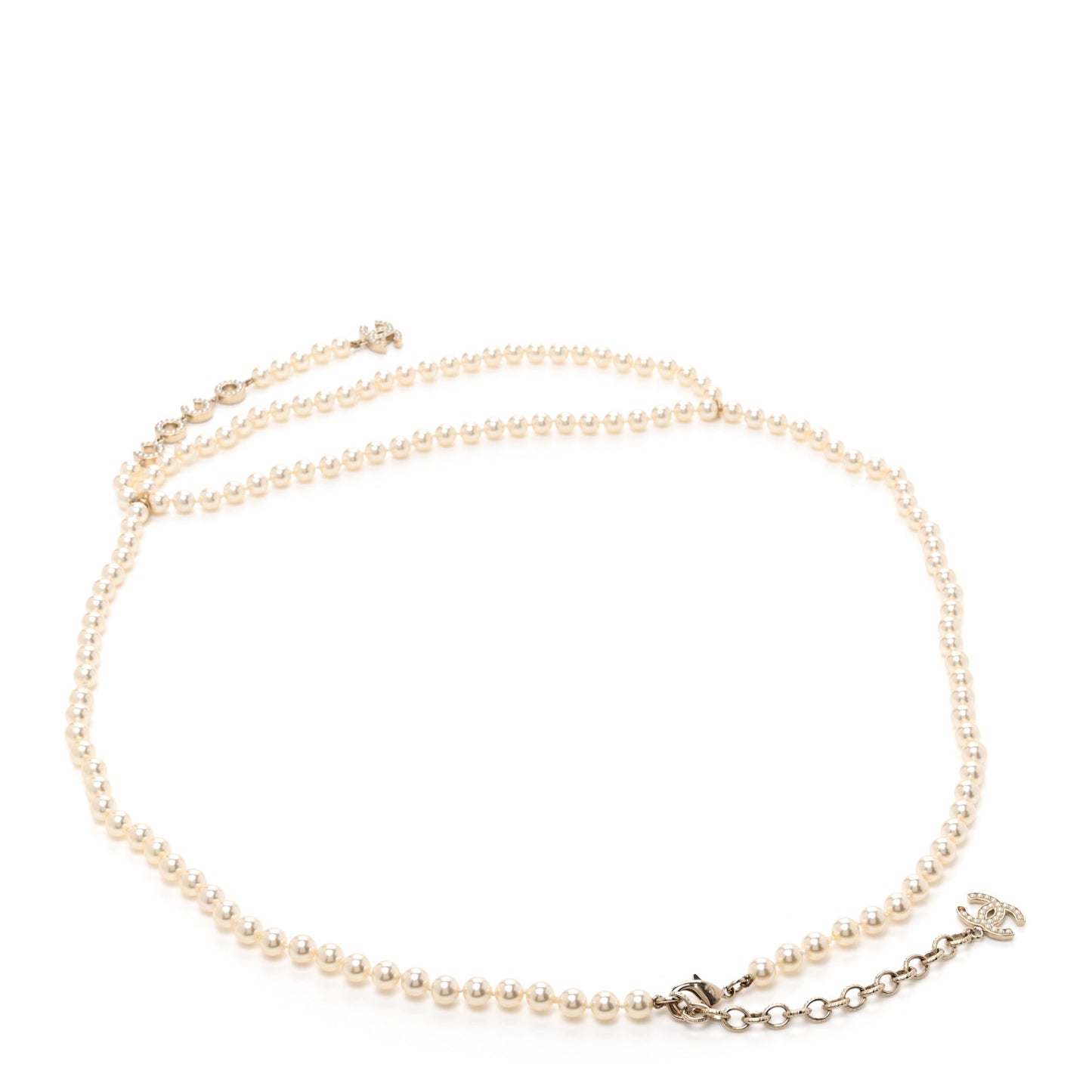 Pearl Crystal CC Logo Belt 85/34 Gold Pearly White